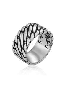 1pc US Size Personalized Fashion Stainless Steel Ring, Woven Design, Unisex Finger Ring, Gift For Dad, Mom, Colleagues, Friends - Black - View 10