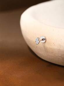 EleRunis 1PC 0.1ct Moissanite Diamond 925 Sterling Silver Square 18K Gold Plated Flat Back Cartilage Helix Threaded Piercing Fine Jewelry For Daily Wear Wedding Party Engagement Anniversary Valentine's Day - Silver - View 5