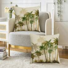 2 fundas de almohada con estampado de árbol de coco verde, bola bordada blanca, adecuadas para diversas cubiertas de cojín - Decoración de habitación - Decoración de dormitorio - Decoración de vacaciones - Decoración de fiesta - (Inserto de almohada no incluido) - (Sin bordado) - (Varios tamaños) - (Impresión de un solo lado) - 2pcs - Ver 9