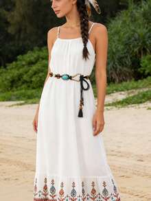 1pc Solid Color Polyester Waist Rope, Natural Seashell Accent, Versatile Boho Style For All Seasons - Handmade Waist Rope - View 2