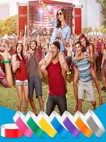 100 chiếc vòng đeo tay giấy phát sáng chống thấm nước, có thể điều chỉnh kích thước, thích hợp cho các buổi hòa nhạc, tiệc tùng, công viên giải trí, lễ hội, sự kiện Giáng sinh và Halloween, nhiều kiểu dáng (không in, in, hình ngôi sao, VIP hỗn hợp) - Nhiều màu - Xem 10