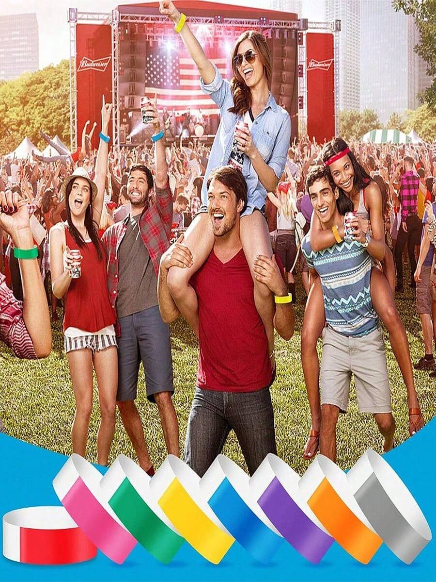 100 piezas de pulseras de papel luminosas y ajustables a prueba de agua, adecuadas para conciertos, fiestas, parques de atracciones, festivales, eventos navideños y de Halloween, estilos mixtos (sin imprimir, impresos, con forma de estrella, VIP mixtos)