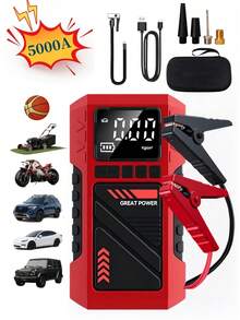 5000A 汽車跳啟電源啟動器附充氣泵，150PSI 五合一數位汽車輪胎充氣機，便攜式汽車充氣泵 - T706 - 查看 13