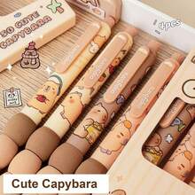 Bộ 4 bút bi gel có thể xóa hình chuột lang Capybara dễ thương, mực xanh 0.5mm - Bút bấm, bút học sinh văn phòng dành cho nữ, hộp đựng bút nhiều lớp dung tích lớn, đồ dùng học tập thiết yếu cho năm học mới. - nhiều màu - Xem 9