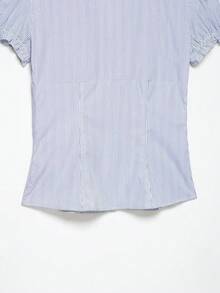 Áo kiểu nữ Seelio Xuân/Hè mới, áo sơ mi chiffon trang trí nhiều lớp theo phong cách tối giản Âu Mỹ. - Màu xanh lam - Xem 3