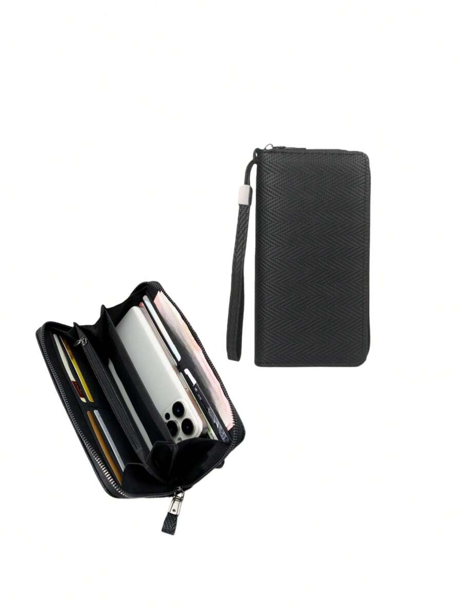 HOVI'S MEN'S ZIPPER CLOSURE LONG WALLET - BLACK PU LEATHER GIFT READY WITH HART PRINT