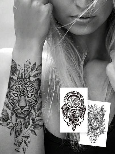 2 Sheets Body Art Temporary Tattoo Stickers, Unisex, Geometric And Leopard Print Motifs. Waterproof Fake Tattoo, Lasts 2-5 Days. Can Be Used On Arms, Shoulders, Chest, Neck, Waist And Legs For A Quick Body Paint Effect, Ideal For Festivals, Parties And Music Festivals.