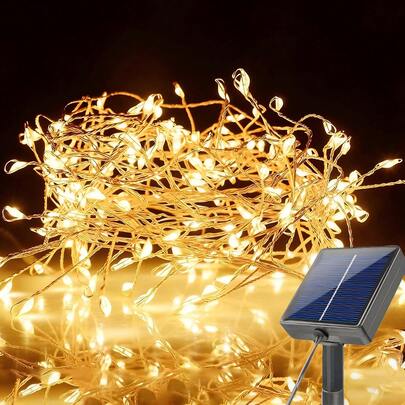 Đèn trang trí ngoài trời năng lượng mặt trời ánh sáng trắng ấm với 8 chế độ sạc năng lượng mặt trời, thích hợp để trang trí vườn, sân, tiệc tùng, đám cưới, Lễ Tạ ơn và các ngày lễ. Đèn dây Giáng sinh bằng nhựa bền, đèn Giáng sinh năng lượng mặt trời, đèn trang trí ngày lễ.