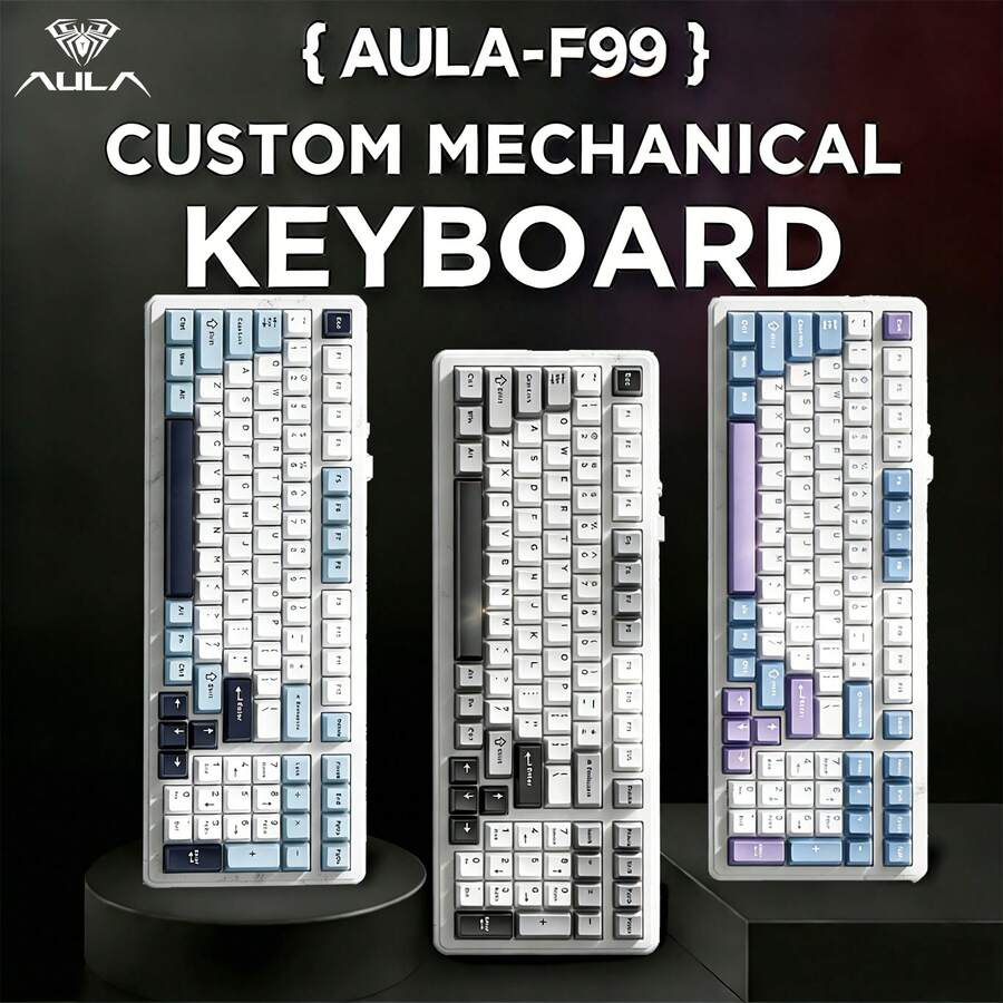 AULA F99 Wireless Mechanical Keyboard, Tri-Mode (BT5.0/USB-C/2.4GHz), Hot-Swappable Custom Keyboard, RGB Backlit, Pre-Lubricated Linear Switches, Customizable Media Knob, Gaming Keyboard For PC, PS, Xbox, Tablet, Etc.