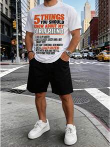 Conjunto para hombre estilo streetwear casual con estampado gráfico de texto divertido algodón cómodo ajuste holgado cuello redondo manga corta primavera verano uso diario set de playera y shorts - Blanco 2 - Ver 2