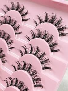 10 Pairs Manga Lashes Faux Mink Eyelashes Natural Full False Eyelashes Volumized Cat Eye Lashes Cosplay Travel Essentials Makeup - Black - View 5