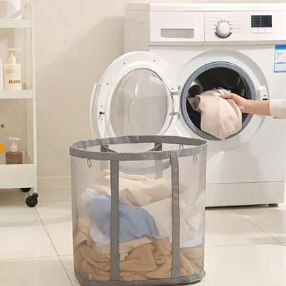 Giỏ đựng quần áo bẩn gấp gọn kiểu cổ điển có tay cầm - Giỏ lưới đựng quần áo di động tiết kiệm không gian, thiết kế gấp gọn với móc treo tiện dụng cho phòng ngủ, phòng tắm và phòng giặt, giỏ đựng quần áo bẩn.