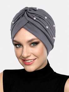 1pc Women's Headscarf Hat, Pearl Rhinestone Style Headwrap, Chemotherapy Hat Suitable For Daily Use - Multicolor - View 11