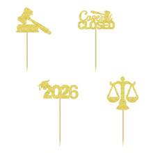 12/24pcs Law School 2026 Graduation Cupcake Toppers - Black Glitter Justice Scale And Gavel Cake Picks, Future Lawyer Graduation Party Decor, Law Theme Celebration Supplies - Classic Graduation Balance - View 7