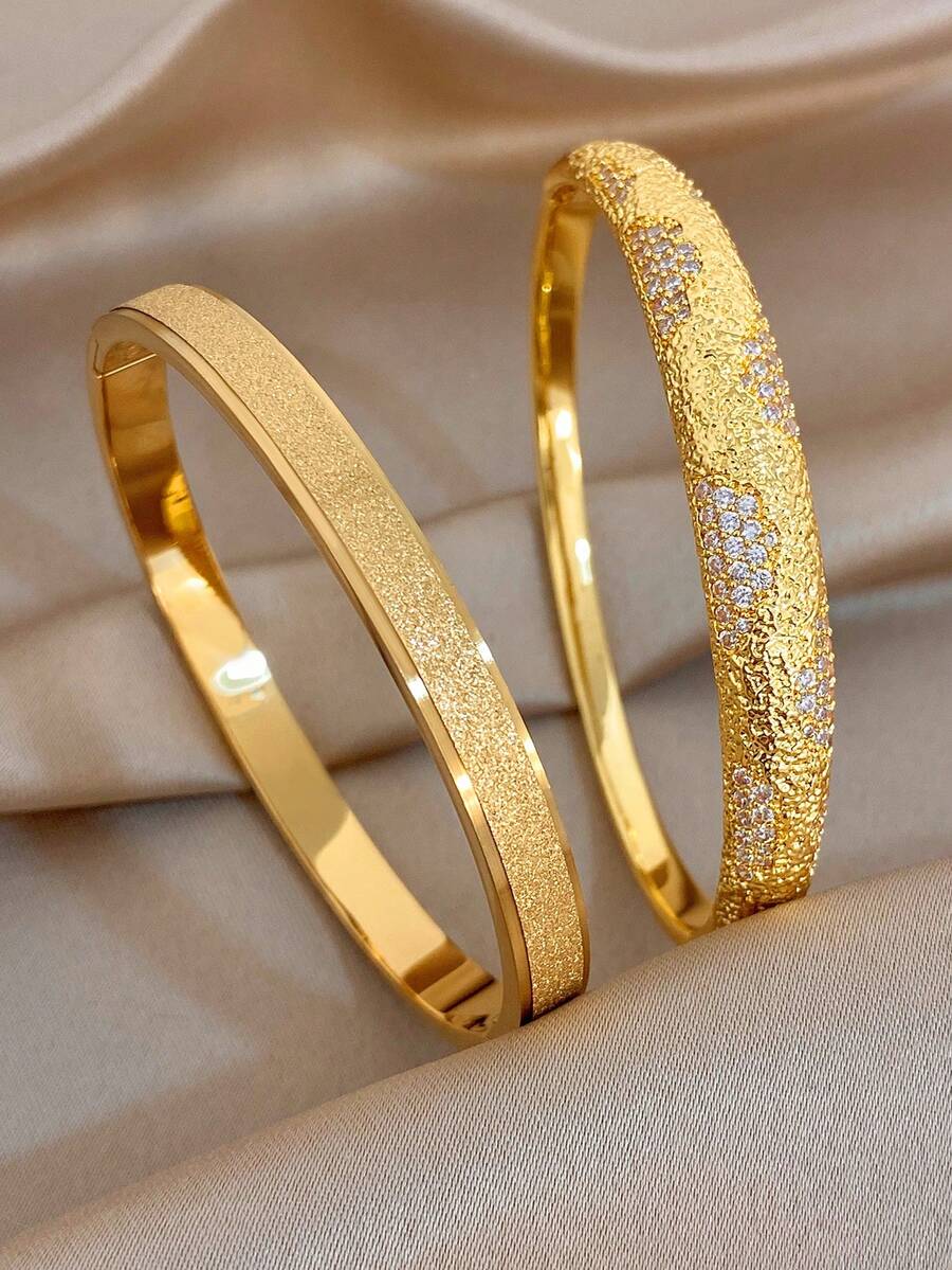 Unique Frosted Bangle Bracelet Sets For Women Dainty Golden Thin Bangle Bracelet For Daily Party Wedding Music Festival Valentine Christmas Mother Day Jewelry Gifts - Multicolor - View 1