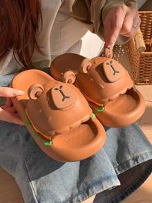 1 Pair Cute Cartoon EVA Anti-Slip Thick Sole Fashionable Casual Flat Sandals, Suitable For Spring/Summer, Teenagers - Khaki - View 4