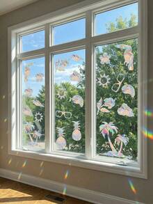 2/1pc Summer Hawaii Laser Anti-Collision Sticker, Colorful Laser Window Sticker For Swimming Pool, Anti-Collision Window Sticker For Bird Strike Prevention, Rainbow Window Decor Sticker Without Glue (Summer) - Window Stickers - View 1