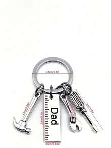 1pc Stainless Steel DIY Father's Day Keychain With Hammer, Screwdriver And Wrench Pattern, Great Gift For Dad, Men's Tool - Silver - View 2