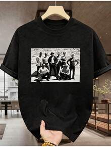 Conjunto para hombre estilo streetwear urbano con estampado gráfico divertido y letras algodón cómodo ajuste holgado cuello redondo manga corta primavera verano uso casual set de playera y shorts - Negro 2 - Ver 3