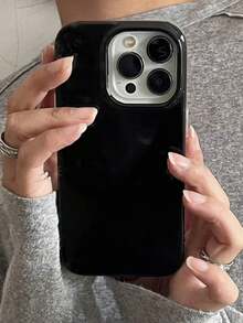 1 Cute Simple Solid Color Shockproof Phone Case Compatible With IPhone 17/16/15 Pro Max/13/14/12 Pro Plus/11, Stylish Candy Color Protective Cover - Black Without Letters - View 2