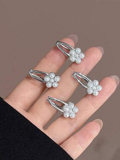 2/4 st Pärlblomma hårspännen för kvinnor, lugg/hårnål i sidan, elegant vardags- och festkläder