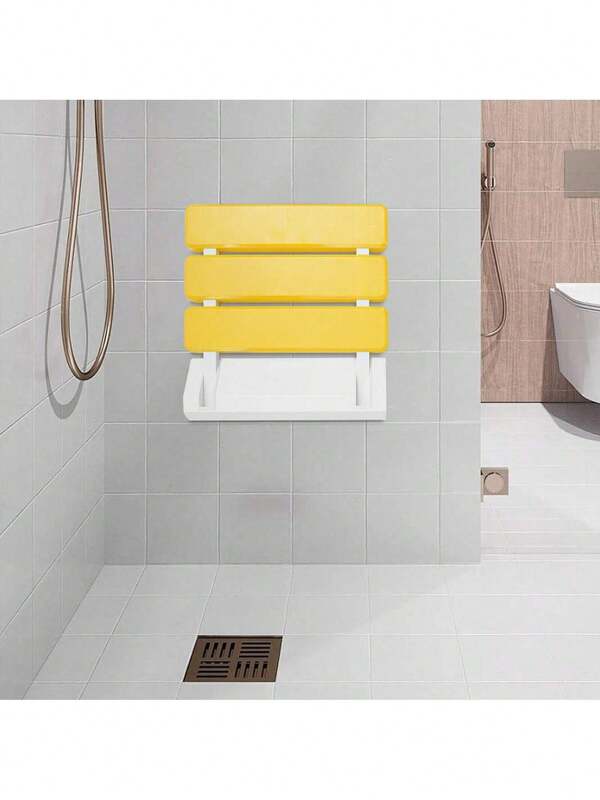 CNCEST Wall Mounted Folding Shower Seat, Bathroom Foldable Shower Seating Chair, Entrance Door Hallway Folding Seat, Bath Seat For The Elderly, Disabled People (Yellow)