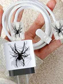 5个蝴蝶、棕榈树、黑蜘蛛、南瓜、幽灵图案充电器保护套，兼容三星25W充电器，防弯折保护 - 彩色 - 查看 12