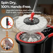 Mop Set With Bucket, Including A 360° Rotating Mop Head, Three Microfiber Mop Heads, And A Two-Section Adjustable Mop Handle For High Cleaning Efficiency. Single-Basin Rotating System Suitable For Hot Floors; Stainless Steel Mop. - TB02 - 查看 3