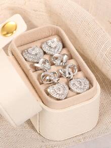 4pcs/Set Fashion Square Zirconia Stud Earrings For Women With Gift Box, Suitable For Wedding, Engagement, Anniversary, Party, Valentine's Day Gift - 1# - View 4