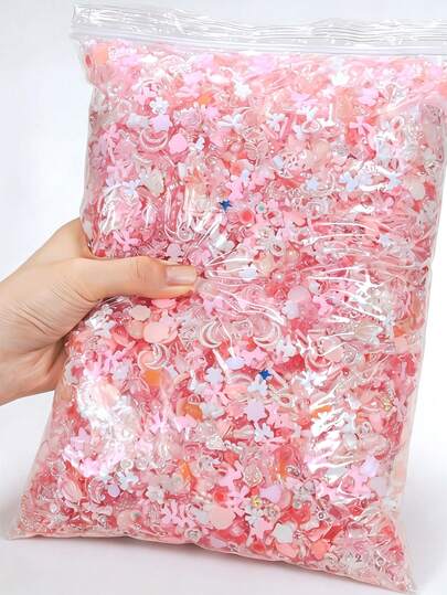 50g/Pack (500-600pcs) 3D Pink Assorted Shapes Nail Decorations, Including Hearts, Flowers, Bows, Resin Flat Bottom Rhinestone Nail Art Decor, Suitable For Manicure DIY, Handcraft, Jewelry Making, Nail Supplies, Nail Art Nails