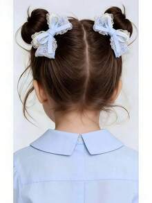 1 pieza Clip de pelo con lazo de encaje de malla de estilo princesa dulce y lindo color azul claro para niñas, regalo de uso diario para niñas - Pinza para el cabello de encaje de malla - Ver 2