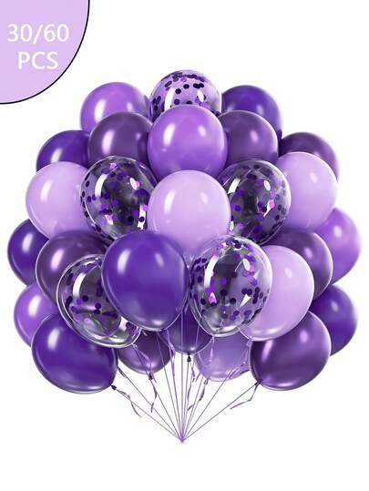 30/60个12英寸紫色气球，带金属闪光和紫色亮片，适合紫色主题生日、婚礼派对装饰