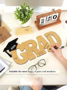 1pc 2026 Graduation Decoration, 2026 Signature Board, Wooden Graduation Guestbook, Graduation Ceremony Desktop Decor, 2026 Graduation Photography Prop, Uncolored Graduation Decoration For DIY Painting, University/High School Graduation Party Supplies - Multicolor - View 8