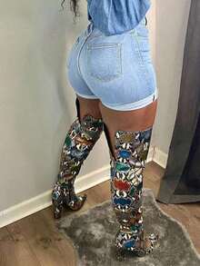 Women's Summer Fashionable High Waist Cuffed All-Match Versatile Denim Shorts Casual Black - Light Wash - View 4