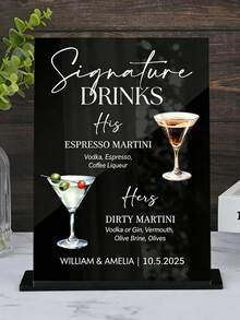 Customized Wedding Groom & Bride Cocktail Drink ID Sign, Wedding Specialty Drink ID Sign, Wedding Bar ID Sign, Customized Acrylic Bar Menu, Bride & Groom Drink ID Sign, Customized Name And Date - Multicolor - View 5