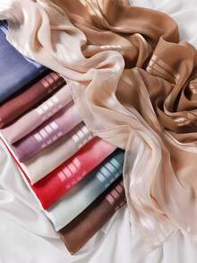 1pc Women's Ombre Striped Pleated Scarf, Fashion Versatile Silk Shawl Hijab - Multicolor - View 12