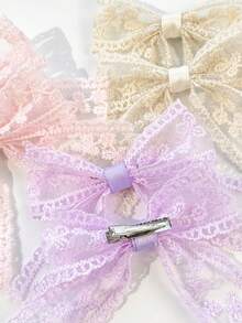 6pcs/Set Lace Embroidered Ribbon Hairpins, Sweet Bowknot Hair Clips, Suitable For Dresses, Outdoor, Photography, Any Occasion - Multicolor - View 4