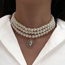 女士珍珠项链，百搭小众设计，优雅奢华颈链 - 銀色 - 查看 7