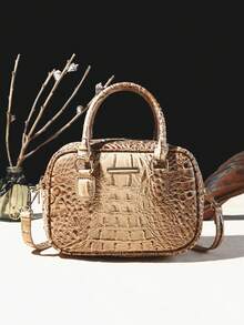 WOLFDIARY Crocodile Pattern Handbag, Elegant Cross-Body Bag, Multi-Compartmer Zipper Women's Bag Suitable For Daily Use - Khaki - View 1