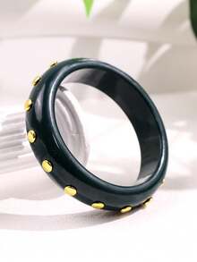 1pc Green Wide Resin Bracelet, New Punk Style Gold Rivet Cuff Jewelry, Versatile Retro Thick Bangle For Women - Multicolor - View 12