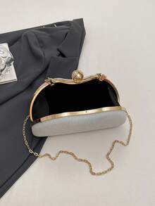 Shiny Handbag, Elegant Clutch Purse With Metal Chain Strap, Women's Gift Suitable For Party, Date, Banquet, Matching Various Dresses - Silver - View 12