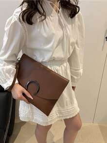 Túi cầm tay kiểu phong bì màu trơn thời trang làm từ chất liệu PU, phù hợp cho tiệc tùng, liên hoan, phong cách đường phố, đa năng. - màu nâu - Xem 3