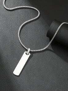 1pc Stainless Steel Necklace, Minimalist Rectangular Pendant Necklace Chain, Suitable For Family, Friends, Couples, Daily Wear - Rectangular Pendant Necklace - View 4