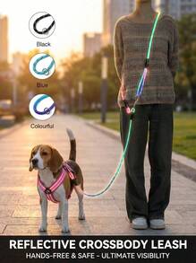 PETSIN 7.5英尺反光时尚几何图案免手持狗绳，斜挎款式，适合散步和慢跑 - 彩色 - 查看 3
