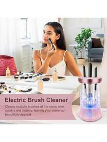 Limpiador y secador eléctrico de brochas de maquillaje, máquina automática de limpieza y secado de brochas de maquillaje alimentada por USB, apta para esponjas y brochas de maquillaje, limpieza profunda, uso doméstico y salón, con protección contra salpicaduras - Ver 6