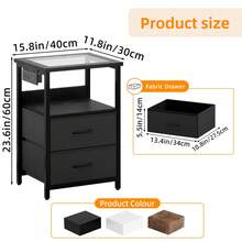 Tomnk 2 Drawers Night Stand With Charging Station & Glass Top, LED Nightstand With Enhanced Glow For USB Ports And Outlets, Bedside Table With 2 Fabric & PU Drawers, Modern End Table - View 6