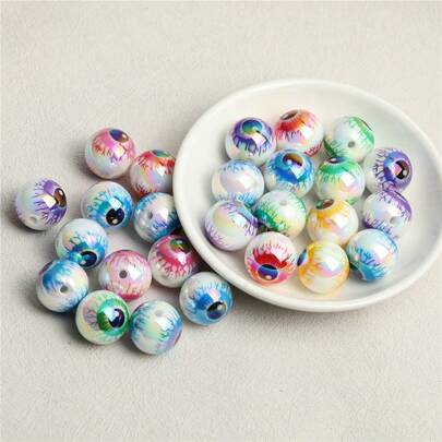 10/20 piezas Cuentas de ojo de horror coloridas de acrílico, cuentas sueltas redondas impresas, adecuadas para manualidades de joyería DIY, bolígrafos, collares, pulseras, pendientes, cadenas de bolso, llaveros, decoración de cuentas para llaveros