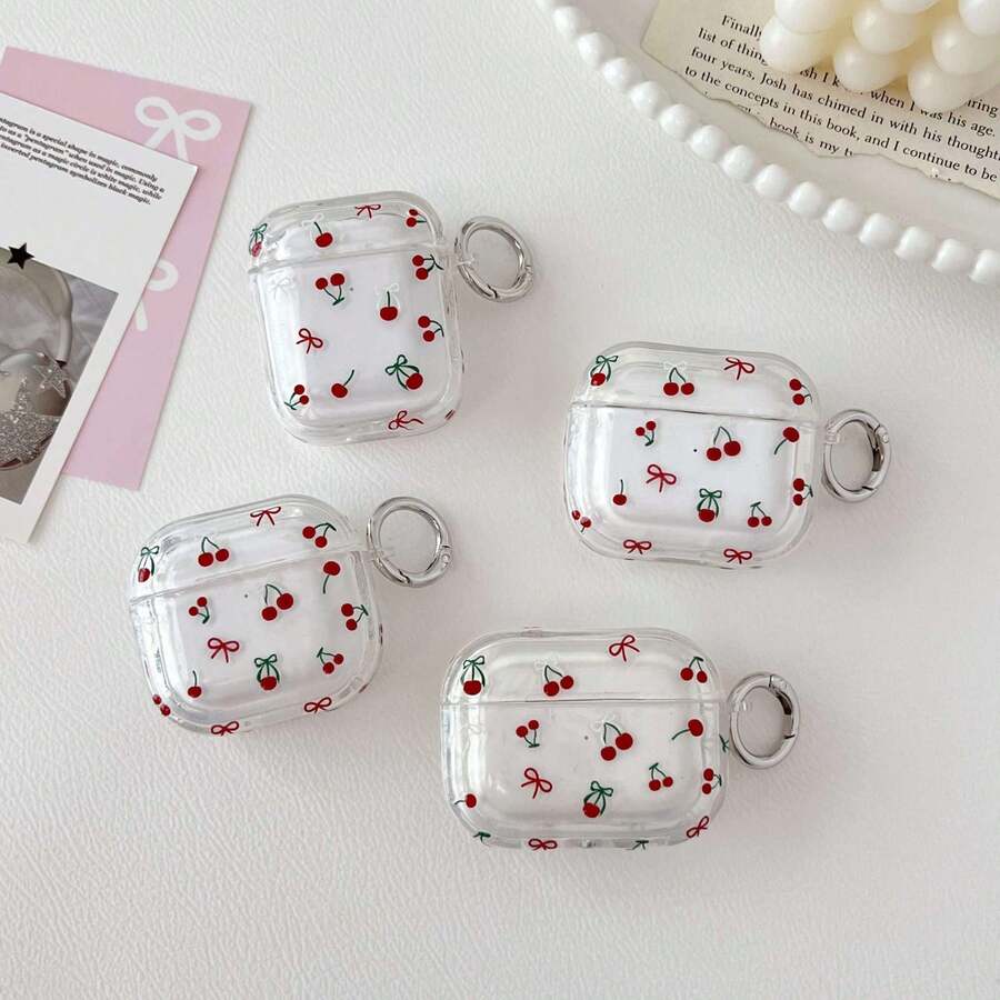 1 pieza Funda protectora con diseño de cereza compatible con Apple 4 Pro 2, funda protectora suave y transparente de TPU con diseño de cereza linda para la 4ta generación (con gancho anti-pérdida) - Multicolor - Ver 1