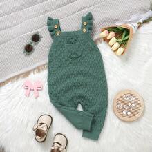1pc Spring/Autumn New Baby Infant Sleeveless Romper, Baby Girl Flutter Sleeve Solid Color Jumpsuit, Comfortable Soft Baby Boy Front Pocket Outfit, Versatile Newborn Romper Crawl Suit, White Long Sleeve Inner Layer Not Included - Green - View 5