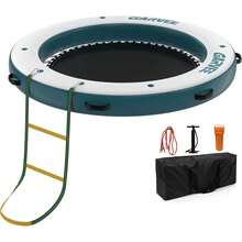 Muelle flotante inflable redondo de 8 pies con hamaca central de 6 pies - construcción de PVC pesada - admite 4-6 adultos - superficie antideslizante - perfecta para reuniones familiares y eventos acuáticos - azul verdoso - Ver 1